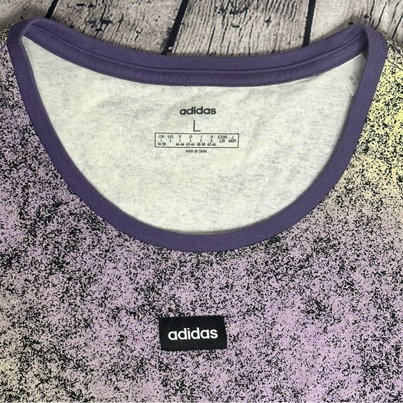 Adidas Moment Cropped Tee Shirt Yellow/Purple Tint Black Speckles Athletic Large - Picture 10 of 14